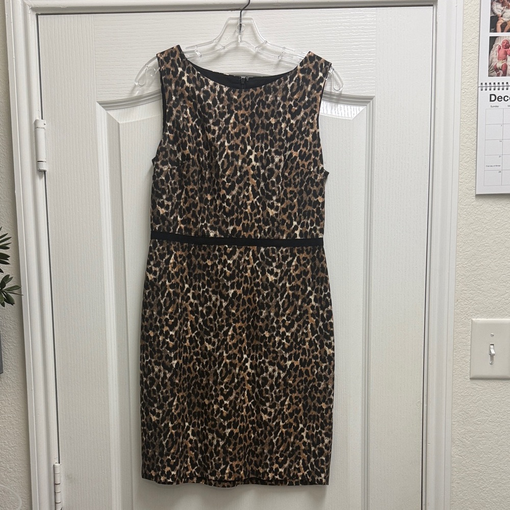 LOFT Animal Print Midi Dress - Black and Brown